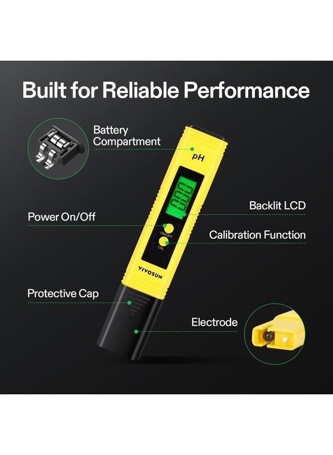 VIVOSUN Digital pH Meter, 0.01pH High Accuracy Pen Type pH Tester for Hydroponics, Household Drinking, Pool and Aquarium, Yellow, UL Certified - Image 3